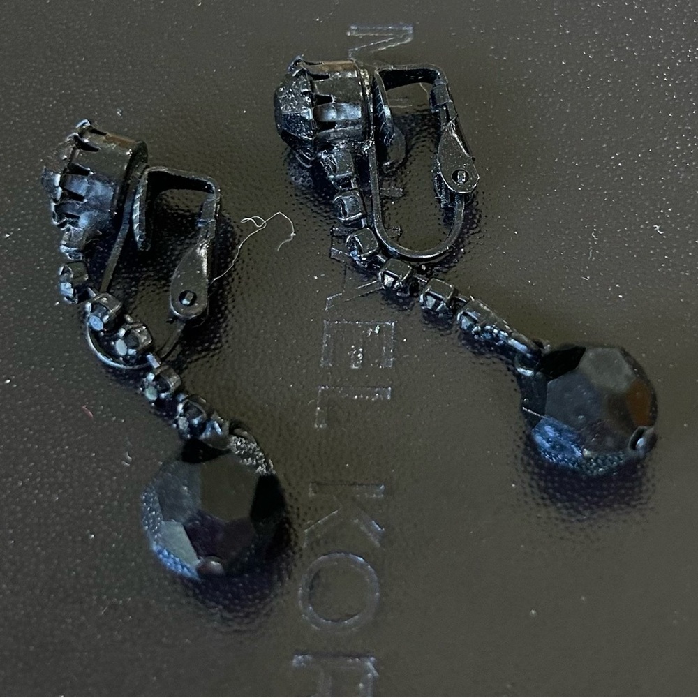 Black Crystal clip on drop earrings